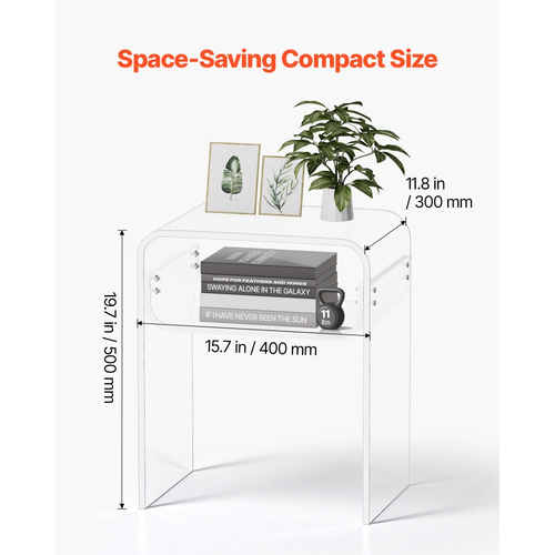 Βοηθητικό Τραπεζάκι VEVOR από Ακρυλικό, Διαφανές Κομοδίνο 2 Επιπέδων με Ράφι Αποθήκευσης, Μοντέρνο Ορθογώνιο Ακρυλικό Γραφείο, Διαφανές Χοντρό Κομοδίνο για Υπνοδωμάτιο, Σαλόνι, Γραφείο, 30 x 40 x 50 cm (Διαφανές)