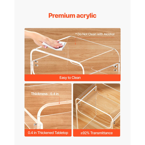 Βοηθητικό Τραπεζάκι VEVOR από Ακρυλικό, Διαφανές Κομοδίνο 2 Επιπέδων με Ράφι Αποθήκευσης, Μοντέρνο Ορθογώνιο Ακρυλικό Γραφείο, Διαφανές Χοντρό Κομοδίνο για Υπνοδωμάτιο, Σαλόνι, Γραφείο, 30 x 40 x 50 cm (Διαφανές)