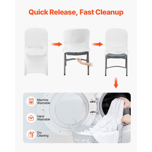 VEVOR 30 τεμάχια λευκά καλύμματα καρέκλας, κάλυμμα καρέκλας από πολυεστέρα και σπάντεξ, ελαστικά καλύμματα για γάμο, πάρτι, τραπεζαρία, δεξιώσεις, καλύμματα καρέκλας με επίπεδη πρόσοψη, κατάλληλα για καρέκλα. Διαστάσεις έως 18,11 x 19,69 x 33,86 ίντσες.