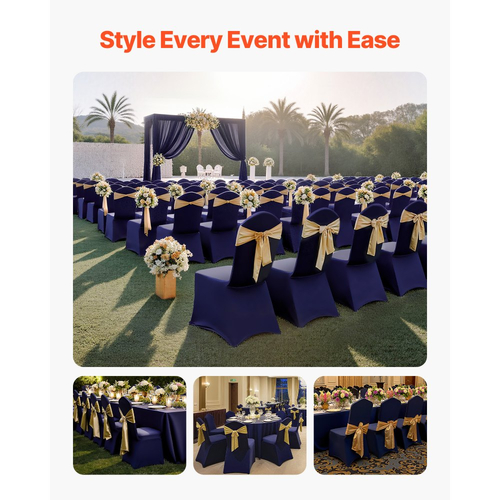 VEVOR 50 τεμάχια καλύμματα καρέκλας σε μπλε ναυτικό χρώμα, κάλυμμα καρέκλας από πολυεστέρα και σπάντεξ, ελαστικά καλύμματα για γάμο, πάρτι, τραπεζαρία, δεξιώσεις, καλύμματα καρέκλας με επίπεδη πρόσοψη, κατάλληλα για καρέκλα. Διαστάσεις έως 20,08 x 17,72 x 37,4 ίντσες.