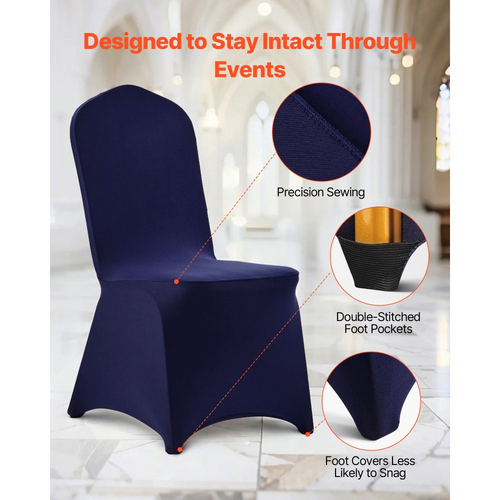 VEVOR 50 τεμάχια καλύμματα καρέκλας σε μπλε ναυτικό χρώμα, κάλυμμα καρέκλας από πολυεστέρα και σπάντεξ, ελαστικά καλύμματα για γάμο, πάρτι, τραπεζαρία, δεξιώσεις, καλύμματα καρέκλας με επίπεδη πρόσοψη, κατάλληλα για καρέκλα. Διαστάσεις έως 20,08 x 17,72 x 37,4 ίντσες.