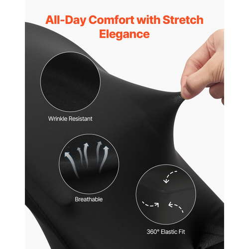 VEVOR 150 τεμάχια μαύρα καλύμματα καρέκλας, κάλυμμα καρέκλας από πολυεστέρα και σπάντεξ, ελαστικά καλύμματα για γάμο, πάρτι, τραπεζαρία, δεξιώσεις, καλύμματα καρέκλας με επίπεδη πρόσοψη, κατάλληλα για καρέκλα. Διαστάσεις έως 17,72 x 18,11 x 30,31 ίντσες.