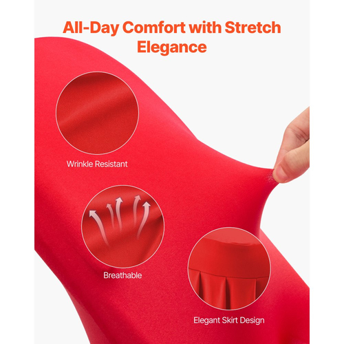 VEVOR 30 τεμάχια κόκκινα καλύμματα καρέκλας, κάλυμμα καρέκλας από πολυεστέρα και σπάντεξ, ελαστικά καλύμματα για γάμο, πάρτι, τραπεζαρία, δεξιώσεις, καλύμματα καρέκλας με επίπεδη πρόσοψη, κατάλληλα για καρέκλα. Διαστάσεις έως 20,08 x 17,72 x 37,4 ίντσες.