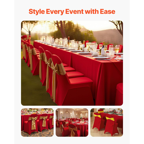 VEVOR 50 τεμάχια κόκκινα καλύμματα καρέκλας, κάλυμμα καρέκλας από πολυεστέρα και σπάντεξ, ελαστικά καλύμματα για γάμο, πάρτι, τραπεζαρία, δεξιώσεις, καλύμματα καρέκλας με επίπεδη πρόσοψη, κατάλληλα για καρέκλα. Διαστάσεις έως 17,72 x 18,11 x 30,31 ίντσες.