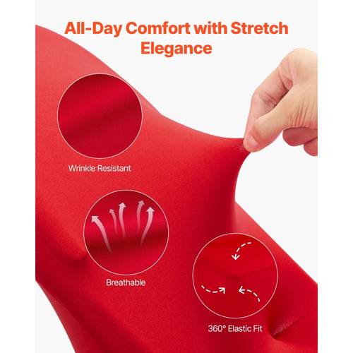 VEVOR 50 τεμάχια κόκκινα καλύμματα καρέκλας, κάλυμμα καρέκλας από πολυεστέρα και σπάντεξ, ελαστικά καλύμματα για γάμο, πάρτι, τραπεζαρία, δεξιώσεις, καλύμματα καρέκλας με επίπεδη πρόσοψη, κατάλληλα για καρέκλα. Διαστάσεις έως 17,72 x 18,11 x 30,31 ίντσες.