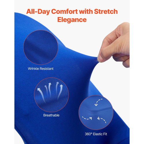 VEVOR 50 τεμάχια μπλε καλύμματα καρέκλας, κάλυμμα καρέκλας από πολυεστέρα και σπάντεξ, ελαστικά καλύμματα για γάμο, πάρτι, τραπεζαρία, δεξιώσεις, καλύμματα καρέκλας με επίπεδη πρόσοψη, κατάλληλα για καρέκλα. Διαστάσεις έως 17,72 x 18,11 x 30,31 ίντσες.