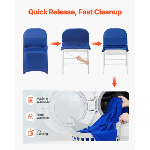 VEVOR 50 τεμάχια μπλε καλύμματα καρέκλας, κάλυμμα καρέκλας από πολυεστέρα και σπάντεξ, ελαστικά καλύμματα για γάμο, πάρτι, τραπεζαρία, δεξιώσεις, καλύμματα καρέκλας με επίπεδη πρόσοψη, κατάλληλα για καρέκλα. Διαστάσεις έως 17,72 x 18,11 x 30,31 ίντσες.