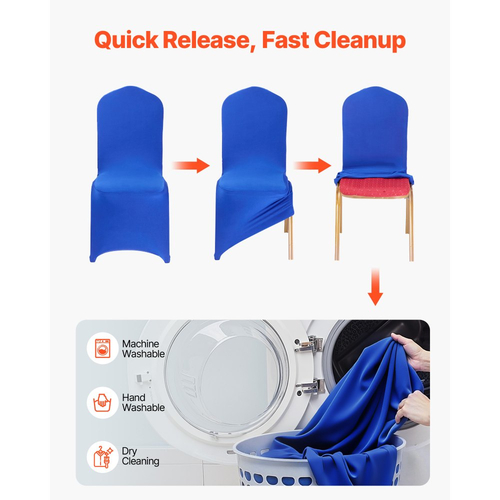 VEVOR 50 τεμάχια καλύμματα καρέκλας σε μπλε χρώμα, κάλυμμα καρέκλας από πολυεστέρα και σπάντεξ, ελαστικά καλύμματα για γάμο, πάρτι, τραπεζαρία, δεξιώσεις, καλύμματα καρέκλας με επίπεδη πρόσοψη, κατάλληλα για καρέκλα. Διαστάσεις έως 20,08 x 17,72 x 37,4 ίντσες.