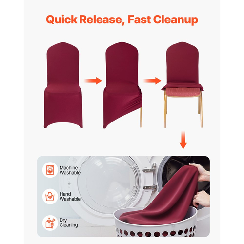 VEVOR 50 τεμάχια Καλύμματα Καρέκλας από Μπορντό, Κάλυμμα Καρέκλας από Πολυεστέρα και Σπάντεξ, Ελαστικά Καλύμματα για Γαμήλια Πάρτι, Δείπνο, Επίπεδη Πρόσοψη, Ταιριάζει σε Καρέκλα. Διαστάσεις έως 20,08 x 17,72 x 37,4 ίντσες.