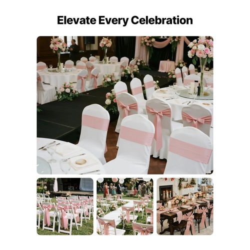 VEVOR Σατέν Καρέκλα με Φιόγκους, 50 τεμάχια Κορδέλα Καρέκλας με Δέσιμο Πίσω, 7 x 108 ίντσες, Διακόσμηση Γαμήλιας Δεξίωσης σε Ροζ Χρυσό, για Γαμήλια Τελετή, Baby Shower, Πάρτι, Εκδηλώσεις, Διακόσμηση Καλύμματος Καρέκλας, Διακόσμηση