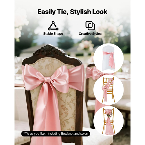 VEVOR Σατέν Καρέκλα με Φιόγκους, 50 τεμάχια Κορδέλα Καρέκλας με Δέσιμο Πίσω, 7 x 108 ίντσες, Διακόσμηση Γαμήλιας Δεξίωσης σε Ροζ Χρυσό, για Γαμήλια Τελετή, Baby Shower, Πάρτι, Εκδηλώσεις, Διακόσμηση Καλύμματος Καρέκλας, Διακόσμηση