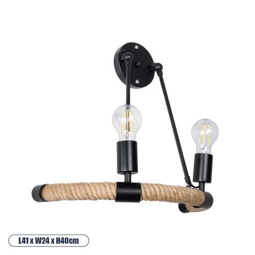 GLOBOSTAR® CROWN 01002 Vintage Φωτιστικό Τοίχου - Απλίκα με Ντουί 2 x E27 AC 220-240V IP20 - Μαύρο & Μπεζ - Μ41 x Π24 x Υ40cm