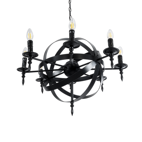 GLOBOSTAR® ESTELLE 01003 Vintage Κρεμαστό Φωτιστικό Οροφής με Ντουί 8 x E14 AC 220-240V IP20 - Μαύρο - Μ65 x Π65 x Y50cm