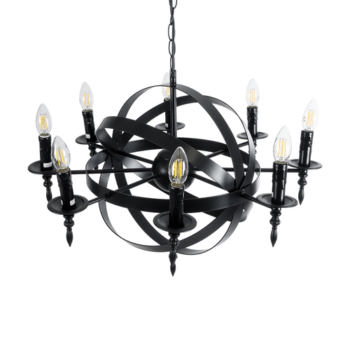 GLOBOSTAR® ESTELLE 01003 Vintage Κρεμαστό Φωτιστικό Οροφής με Ντουί 8 x E14 AC 220-240V IP20 - Μαύρο - Μ65 x Π65 x Y50cm