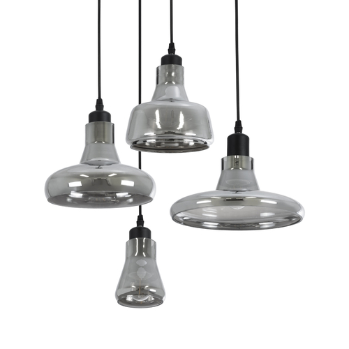 GLOBOSTAR® FEMINE 01011 Μοντέρνο Κρεμαστό Φωτιστικό Οροφής με Ντουί 4 x E27 AC 220-240V IP20 - Γκρι & Μαύρο - Μ70 x Π70 x Y24.5cm - Σετ 4 Τεμαχίων