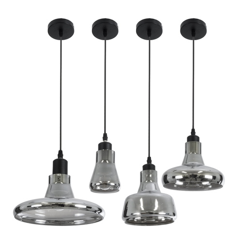 GLOBOSTAR® FEMINE 01011 Μοντέρνο Κρεμαστό Φωτιστικό Οροφής με Ντουί 4 x E27 AC 220-240V IP20 - Γκρι & Μαύρο - Μ70 x Π70 x Y24.5cm - Σετ 4 Τεμαχίων