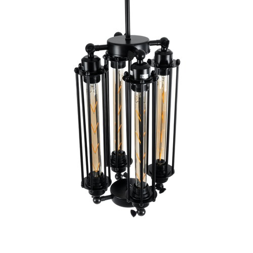 GLOBOSTAR® TUBING 01013 Vintage Κρεμαστό Φωτιστικό Οροφής με Ντουί 4 x E27 AC 220-240V IP20 - Μαύρο - Μ27 x Π27 x Y47cm