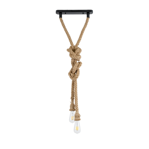 GLOBOSTAR® ROPE 01019 Boho Κρεμαστό Φωτιστικό Οροφής με Ντουί 2 x E27 AC 220-240V IP20 - Μπεζ - Μ38 x Π3.5 x Υ200cm