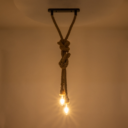 GLOBOSTAR® ROPE 01019 Boho Κρεμαστό Φωτιστικό Οροφής με Ντουί 2 x E27 AC 220-240V IP20 - Μπεζ - Μ38 x Π3.5 x Υ200cm