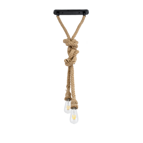GLOBOSTAR® ROPE 01019 Boho Κρεμαστό Φωτιστικό Οροφής με Ντουί 2 x E27 AC 220-240V IP20 - Μπεζ - Μ38 x Π3.5 x Υ200cm