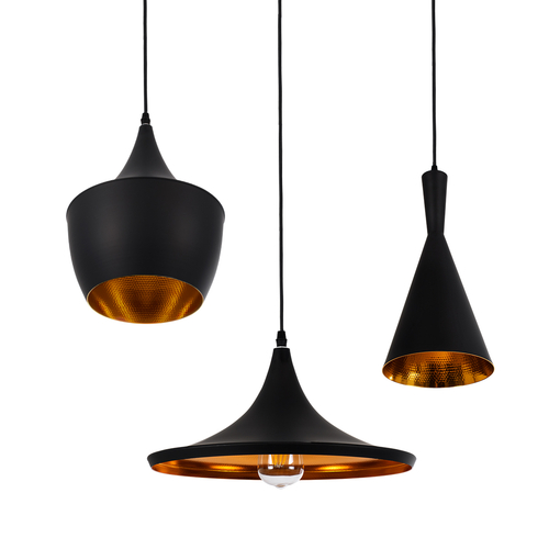 GLOBOSTAR® SHANGHAI 01025 Μοντέρνο Κρεμαστό Φωτιστικό Οροφής με Ντουί 3 x E27 AC 220-240V IP20 - Μαύρο & Χρυσό - Μ79.5 x Π79.5 x Υ38cm - Σετ 3 Τεμαχίων