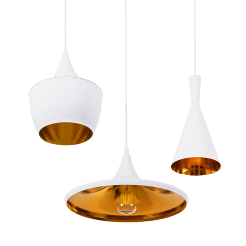 GLOBOSTAR® SHANGHAI 01026 Μοντέρνο Κρεμαστό Φωτιστικό Οροφής με Ντουί 3 x E27 AC 220-240V IP20 - Λευκό & Χρυσό - Μ79.5 x Π79.5 x Υ38cm - Σετ 3 Τεμαχίων