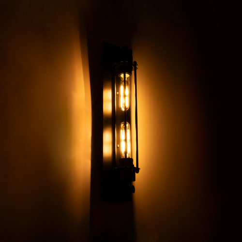 GLOBOSTAR® BESPOKE 01033 Vintage Φωτιστικό Τοίχου - Απλίκα με Ντουί 2 x E27 AC 220-240V IP20 - Μαύρο - Μ10 x Π10 x Υ47cm