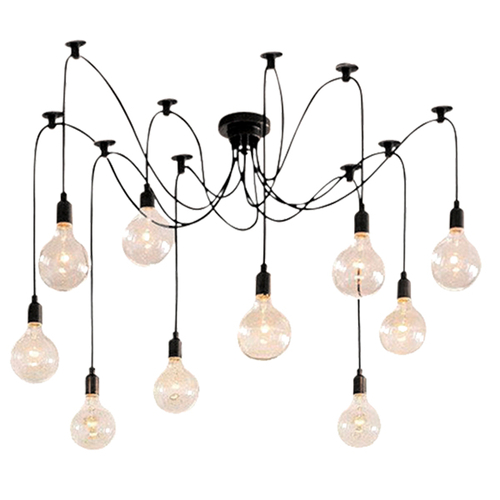 GLOBOSTAR® WIRED 01173 Vintage Κρεμαστό Φωτιστικό Οροφής με Ντουί 10 x E27 AC 220-240V IP20 - Μαύρο - Μ200 x Π200 x Υ100cm