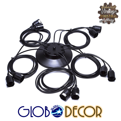 GLOBOSTAR® WIRED 01173 Vintage Κρεμαστό Φωτιστικό Οροφής με Ντουί 10 x E27 AC 220-240V IP20 - Μαύρο - Μ200 x Π200 x Υ100cm