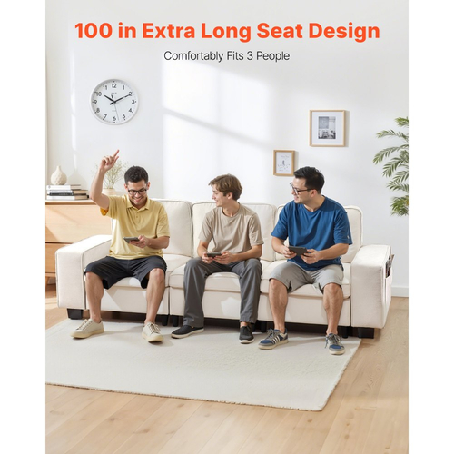 Καναπές VEVOR 3 ατόμων, Μοντέρνος καναπές-κρεβάτι με γωνιακό χώρο αποθήκευσης στο κάτω μέρος, Μοντέρνος άνετος καναπές Cloud με πλαϊνές τσέπες αποθήκευσης και μεταλλικό σκελετό, ιδανικός για σαλόνι, υπνοδωμάτιο, διαμέρισμα και γραφείο, λευκό