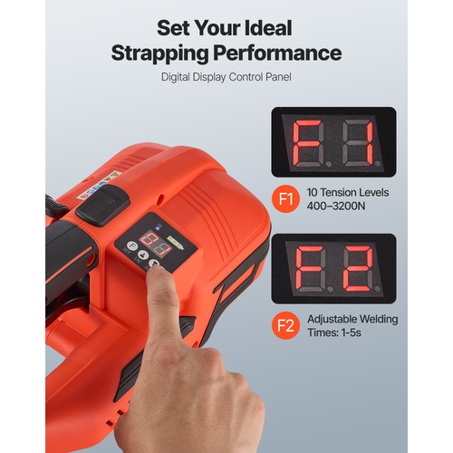 Ηλεκτρική μηχανή δεσίματος VEVOR, 2 μπαταρίες 4000mAh, Αυτόματο εργαλείο δεσίματος με ψηφιακή οθόνη για ιμάντες PP/PET πλάτους 9-16 mm, Μηχανή τάνυσης ταινίας για συσκευασία κουτιών παλέτας
