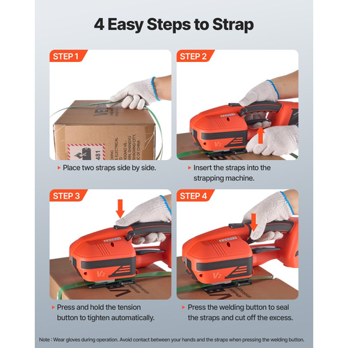 Ηλεκτρική μηχανή δεσίματος VEVOR, 2 μπαταρίες 4000mAh, Αυτόματο εργαλείο δεσίματος με ψηφιακή οθόνη για ιμάντες PP/PET πλάτους 9-16 mm, Μηχανή τάνυσης ταινίας για συσκευασία κουτιών παλέτας