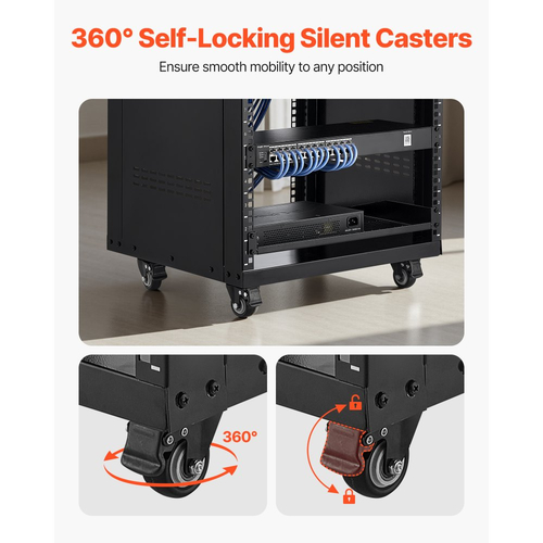 Rack AV VEVOR 16U, μέγιστη χωρητικότητα φορτίου 90,7 kg, Rack οικιακού στούντιο ηχογράφησης με κλειδώσιμες ρόδες, γραφείο διακομιστή ανοιχτού πλαισίου, ειδικός σχεδιασμός αεραγωγών, για τοποθέτηση σε εξοπλισμό ήχου, βίντεο, μουσικής και πληροφορικής