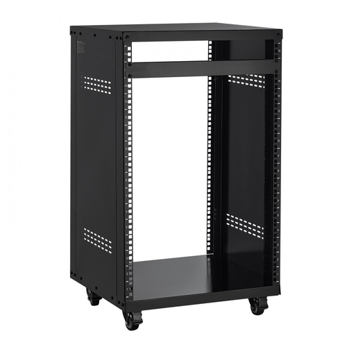 Rack AV VEVOR 16U, μέγιστη χωρητικότητα φορτίου 90,7 kg, Rack οικιακού στούντιο ηχογράφησης με κλειδώσιμες ρόδες, γραφείο διακομιστή ανοιχτού πλαισίου, ειδικός σχεδιασμός αεραγωγών, για τοποθέτηση σε εξοπλισμό ήχου, βίντεο, μουσικής και πληροφορικής