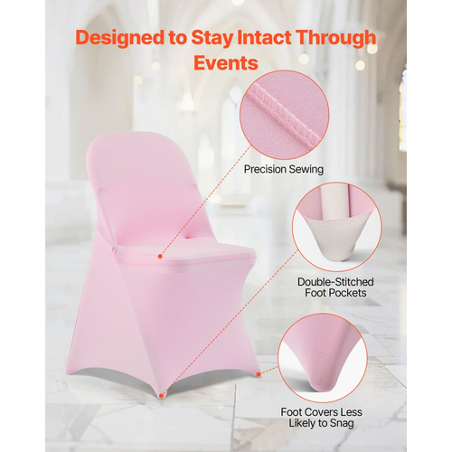 VEVOR 50 τεμάχια ροζ καλύμματα καρέκλας, κάλυμμα καρέκλας από πολυεστέρα και σπάντεξ, ελαστικά καλύμματα για γάμο, πάρτι, τραπεζαρία, δεξιώσεις, καλύμματα καρέκλας με επίπεδη πρόσοψη, κατάλληλα για καρέκλα. Διαστάσεις έως 17,72 x 18,11 x 30,31 ίντσες.