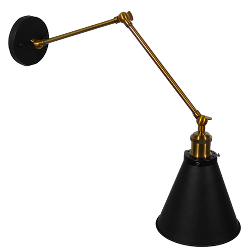 GLOBOSTAR® CRUCE 01037 Vintage Φωτιστικό Τοίχου - Απλίκα με Ντουί 1 x E27 AC 220-240V IP20 - Μαύρο & Χρυσό - Μ19 x Π63 x Υ77cm