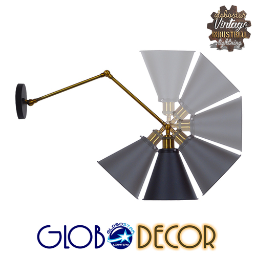 GLOBOSTAR® CRUCE 01037 Vintage Φωτιστικό Τοίχου - Απλίκα με Ντουί 1 x E27 AC 220-240V IP20 - Μαύρο & Χρυσό - Μ19 x Π63 x Υ77cm
