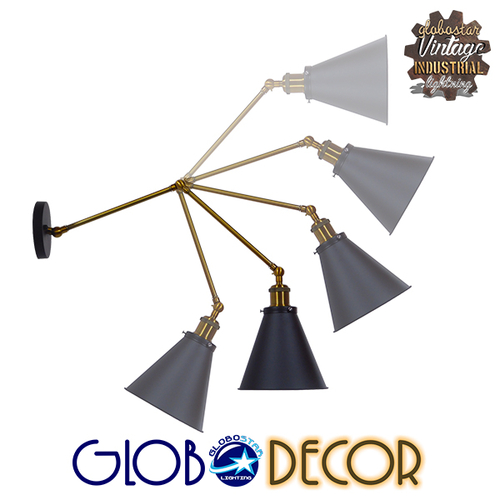 GLOBOSTAR® CRUCE 01037 Vintage Φωτιστικό Τοίχου - Απλίκα με Ντουί 1 x E27 AC 220-240V IP20 - Μαύρο & Χρυσό - Μ19 x Π63 x Υ77cm