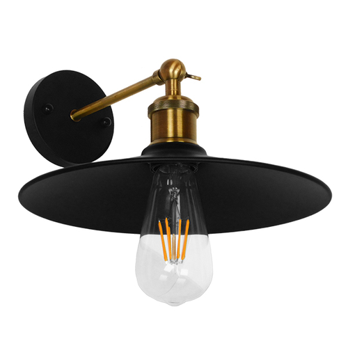 GLOBOSTAR® MINIMALL 01039 Vintage Φωτιστικό Τοίχου - Απλίκα με Ντουί 1 x E27 AC 220-240V IP20 - Μαύρο & Χρυσό - Μ22 x Π39 x Υ18cm