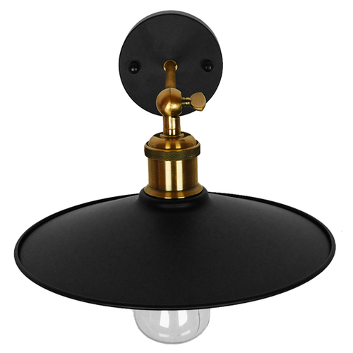 GLOBOSTAR® MINIMALL 01039 Vintage Φωτιστικό Τοίχου - Απλίκα με Ντουί 1 x E27 AC 220-240V IP20 - Μαύρο & Χρυσό - Μ22 x Π39 x Υ18cm
