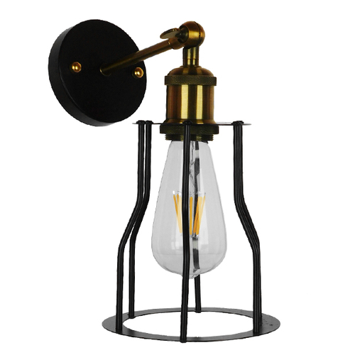 GLOBOSTAR® CATEL 01054 Vintage Φωτιστικό Τοίχου - Απλίκα με Ντουί 1 x E27 AC 220-240V IP20 - Μαύρο & Χρυσό - Μ15 x Π26 x Υ31cm