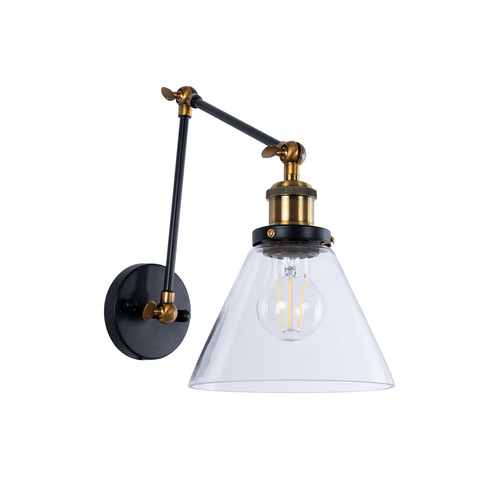 GLOBOSTAR® BINGLEY 01068 Vintage Φωτιστικό Τοίχου - Απλίκα με Ντουί 1 x E27 AC 220-240V IP20 - Διάφανο & Χρυσό - Μ18 x Π40 x Υ43cm