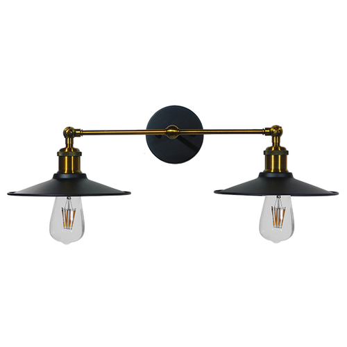 GLOBOSTAR® MINIMALL 01069 Vintage Φωτιστικό Τοίχου - Απλίκα με Ντουί 2 x E27 AC 220-240V IP20 - Μαύρο & Χρυσό - Μ30 x Π60 x Υ18cm
