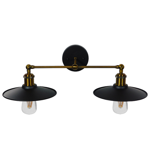 GLOBOSTAR® MINIMALL 01069 Vintage Φωτιστικό Τοίχου - Απλίκα με Ντουί 2 x E27 AC 220-240V IP20 - Μαύρο & Χρυσό - Μ30 x Π60 x Υ18cm