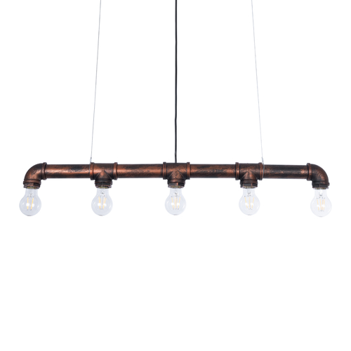 GLOBOSTAR® CANAL 01070 Vintage Κρεμαστό Φωτιστικό Οροφής με Ντουί 5 x E27 AC 220-240V IP20 - Χάλκινο Εφέ Σκουριάς - Μ88 x Π5 x Υ7cm