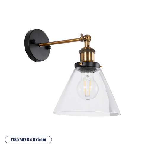 GLOBOSTAR® BINGLEY 01074 Vintage Φωτιστικό Τοίχου - Απλίκα με Ντουί 1 x E27 AC 220-240V IP20 - Διάφανο & Χρυσό - Μ18 x Π28 x Υ25cm