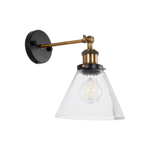 GLOBOSTAR® BINGLEY 01074 Vintage Φωτιστικό Τοίχου - Απλίκα με Ντουί 1 x E27 AC 220-240V IP20 - Διάφανο & Χρυσό - Μ18 x Π28 x Υ25cm