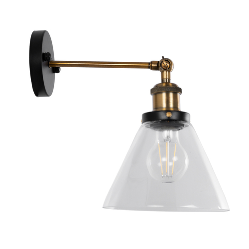 GLOBOSTAR® BINGLEY 01074 Vintage Φωτιστικό Τοίχου - Απλίκα με Ντουί 1 x E27 AC 220-240V IP20 - Διάφανο & Χρυσό - Μ18 x Π28 x Υ25cm