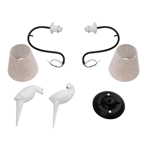 GLOBOSTAR® DOVE 01086 Vintage Φωτιστικό Τοίχου - Απλίκα με Ντουί 2 x E14 AC 220-240V IP20 - Μαύρο & Μπεζ - Μ28 x Π28 x Υ30cm