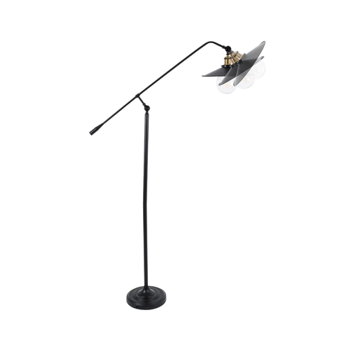 GloboStar® WYNGE 01101 Vintage Επιδαπέδιο Φωτιστικό Μονόφωτο 1 x E27 IP20 Μαύρο & Χρυσό Μέταλλο - Μ95 x Π27 x Υ174cm